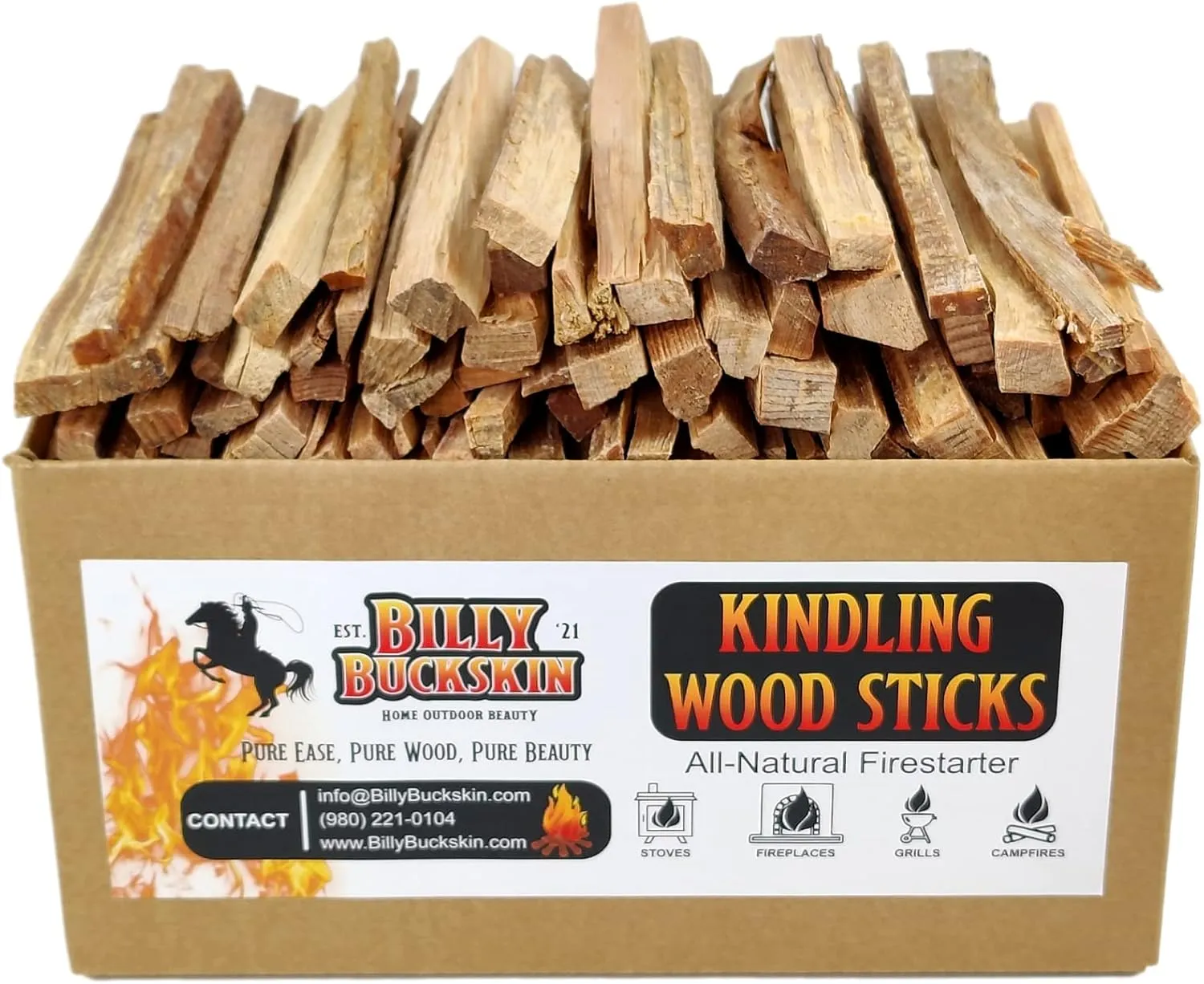 Billy Buckskin Co. Kindling Wood Fire Sticks, Firewood Kindling Stick, Fire Starter for Campfires, Firepits, Bonfires, Outdoor & Indoor Fireplaces, Approx. 280 Kiln Dried Kindling Fire Sticks per Box