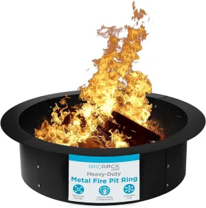 BIRDROCK HOME Fire Pit Ring - Inner Fire Ring Insert - Easy Assembly Round Heavy Duty Metal Fire Pit, Solid Iron Ring Fire Pits for Outside, Backyard, Camping & Bonfire - Black, 30" Inner & 36" Outer