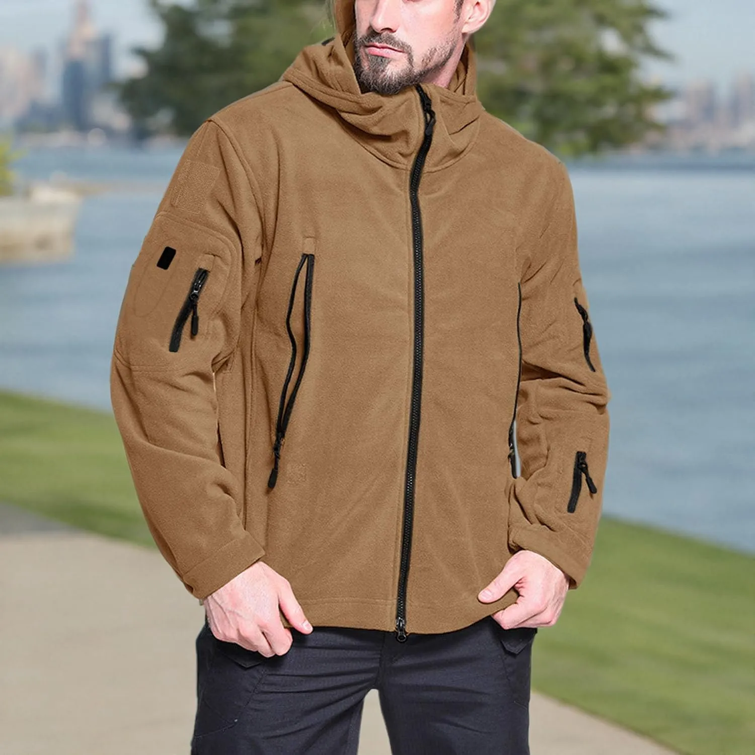 BIYLACLESEN Men's Winter Fleece Jackets Hooded Warm Military Tactical Coats Sport Outdoor Fleece Jacket Coats