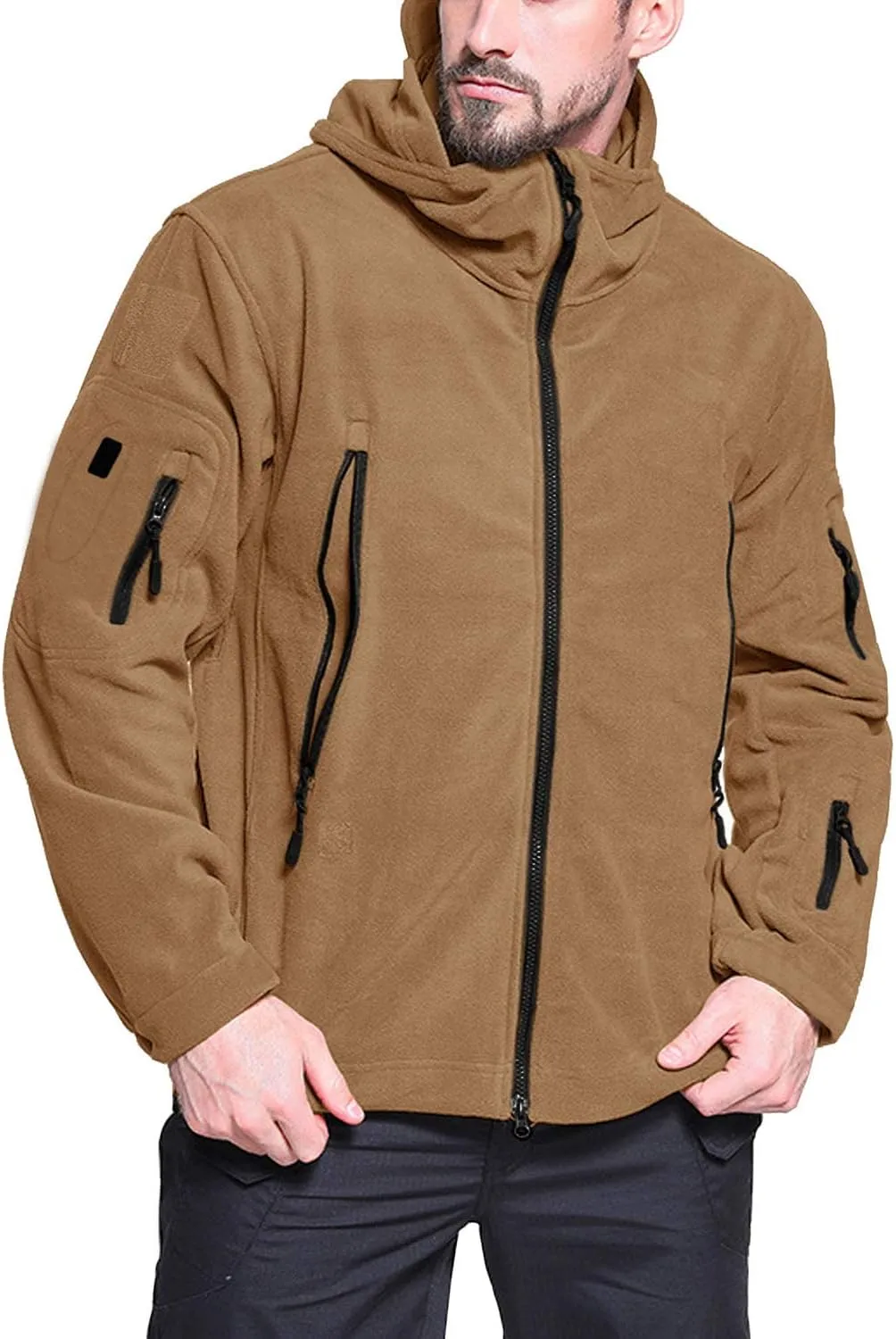 BIYLACLESEN Men's Winter Fleece Jackets Hooded Warm Military Tactical Coats Sport Outdoor Fleece Jacket Coats