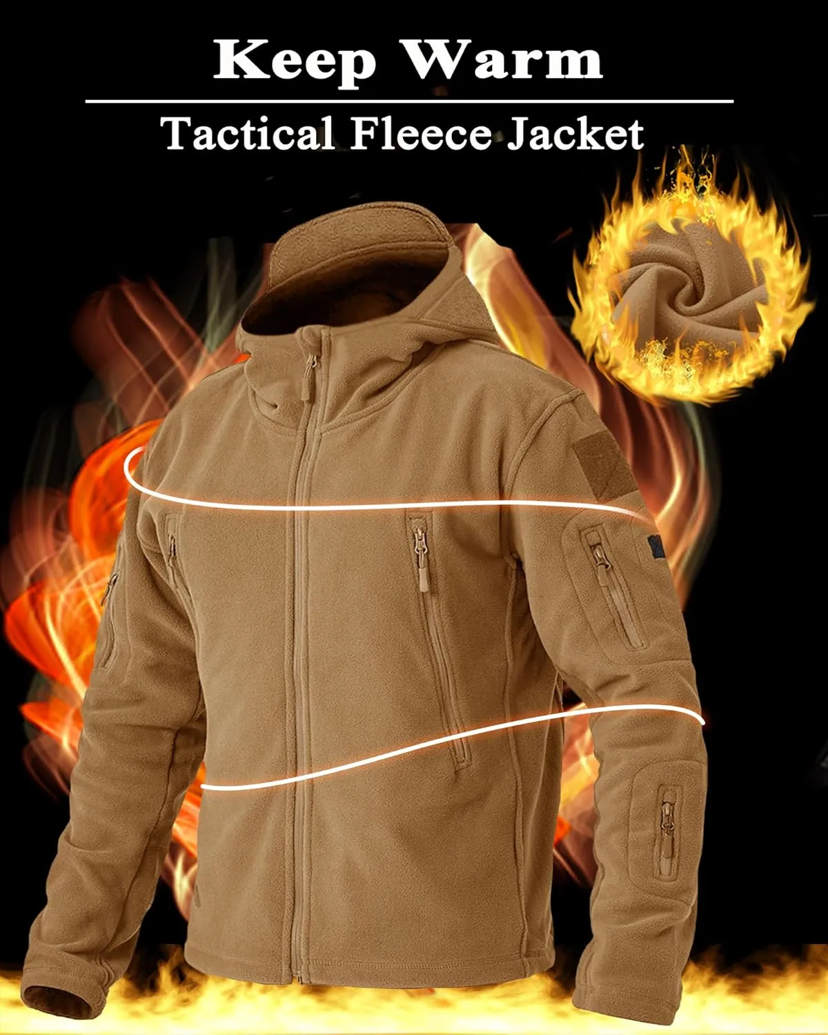BIYLACLESEN Men's Winter Fleece Jackets Hooded Warm Military Tactical Coats Sport Outdoor Fleece Jacket Coats