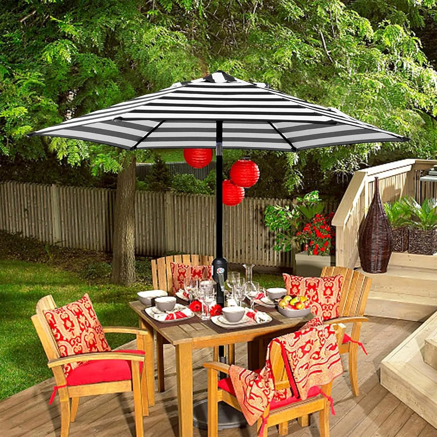 Blissun 7.5 ft Patio Umbrella, Yard Umbrella, Outdoor Market Umbrella with Push Button Tilt Crank (Black&White)