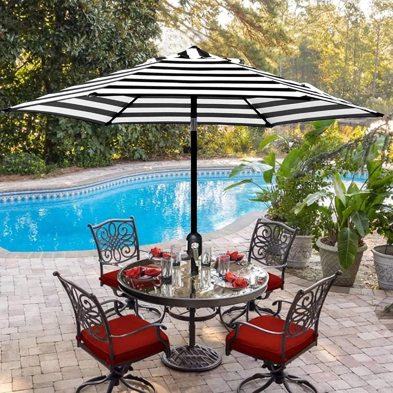 Blissun 7.5 ft Patio Umbrella, Yard Umbrella, Outdoor Market Umbrella with Push Button Tilt Crank (Black&White)