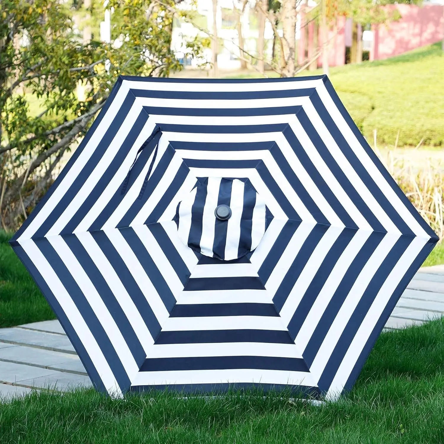 Blissun 7.5 ft Patio Umbrella, Yard Umbrella, Outdoor Market Umbrella with Push Button Tilt Crank (Black&White)