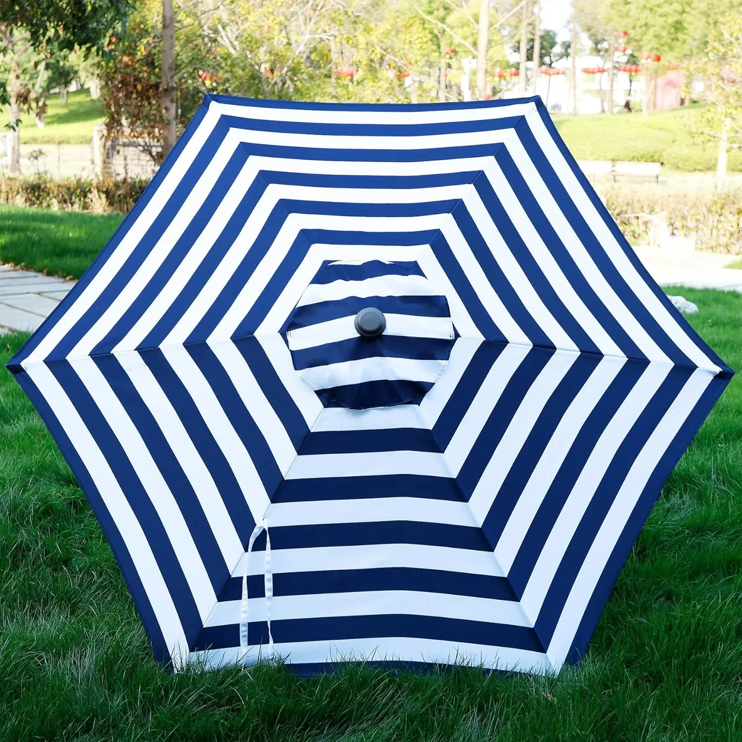 Blissun 7.5 ft Patio Umbrella, Yard Umbrella, Outdoor Market Umbrella with Push Button Tilt Crank (Blue&White)