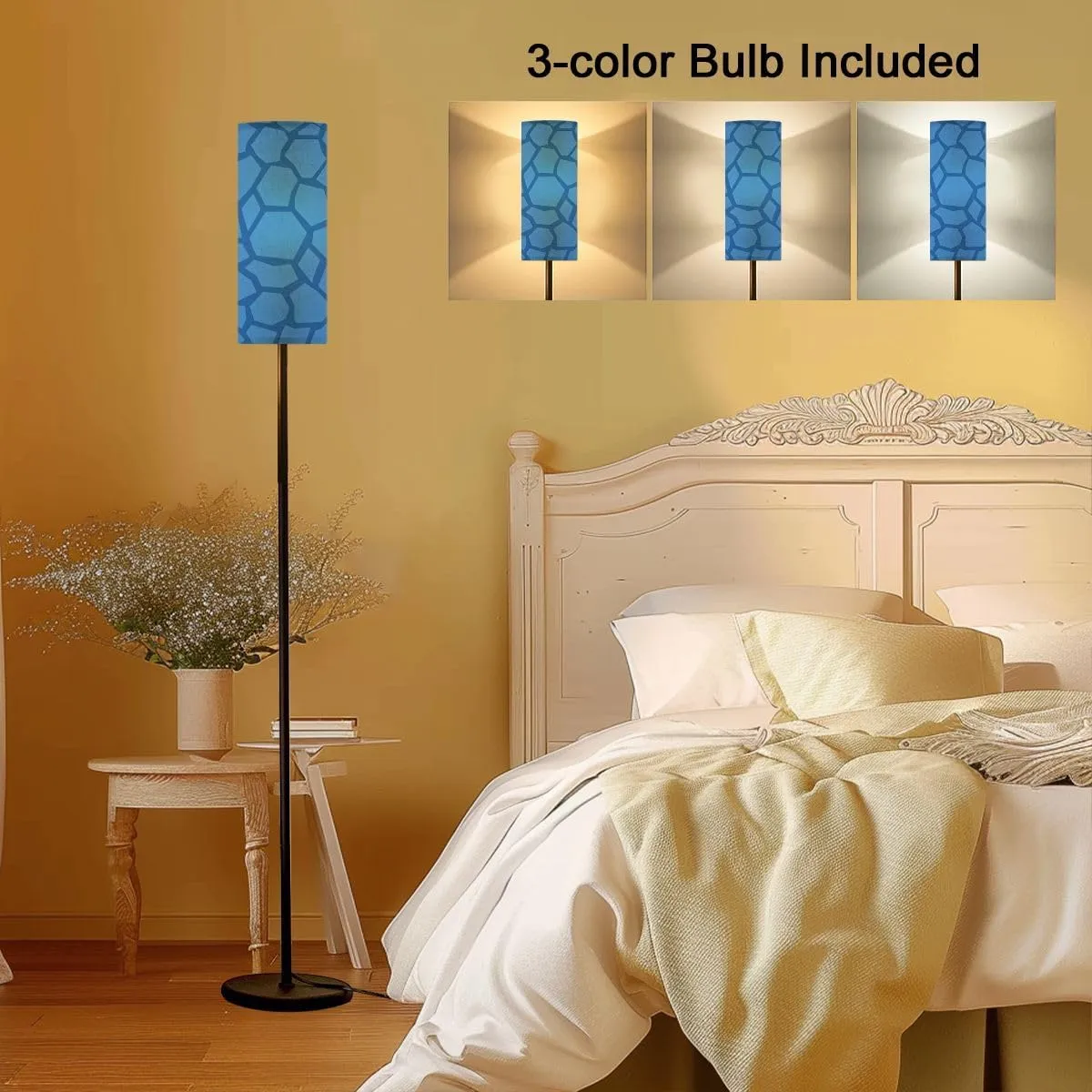 Blue Dinosaur Skin Seamless Pattern Modern Floor Lamp Minimalist Standing Lamps for Living Room LED Corner Lamp Remote Control Metal Pole Lamp for Bedroom, Reading