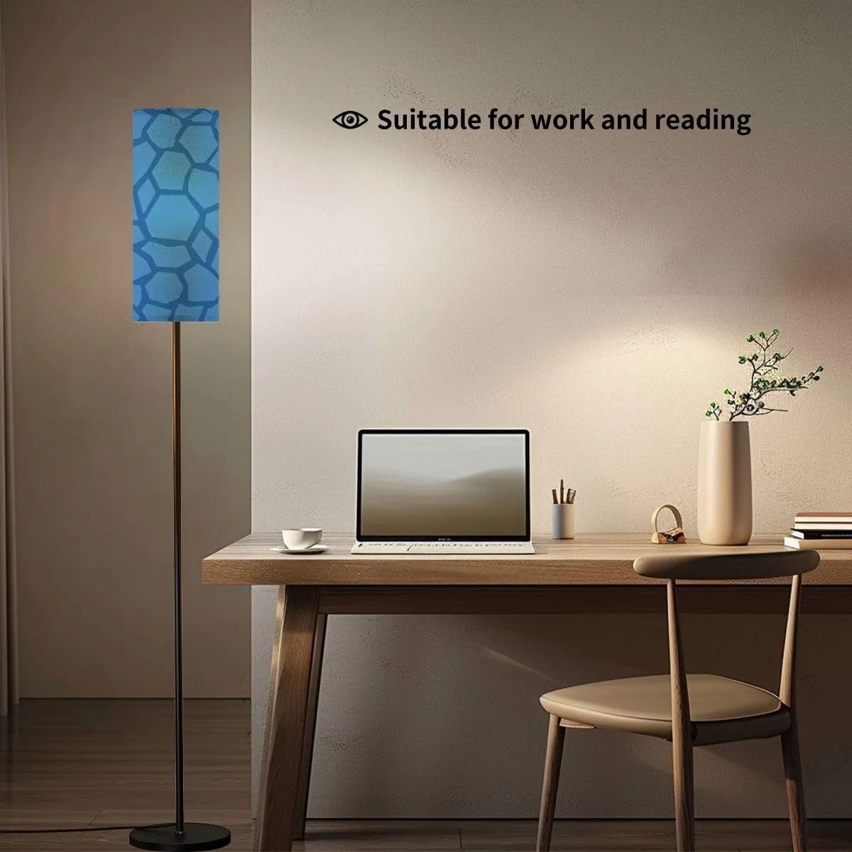 Blue Dinosaur Skin Seamless Pattern Modern Floor Lamp Minimalist Standing Lamps for Living Room LED Corner Lamp Remote Control Metal Pole Lamp for Bedroom, Reading