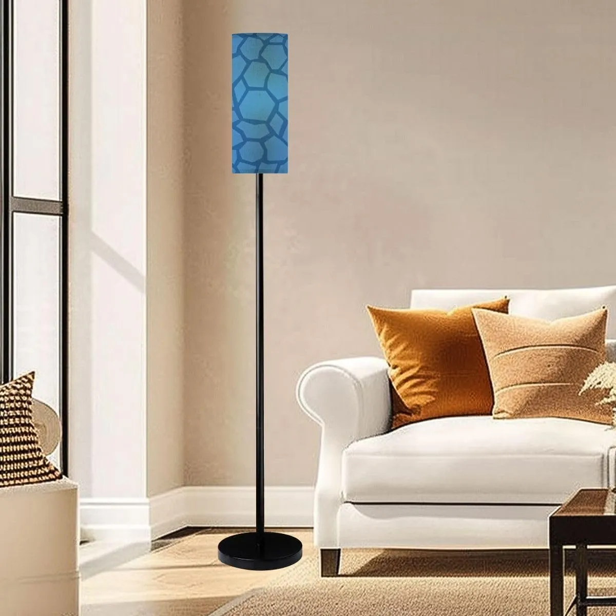Blue Dinosaur Skin Seamless Pattern Modern Floor Lamp Minimalist Standing Lamps for Living Room LED Corner Lamp Remote Control Metal Pole Lamp for Bedroom, Reading