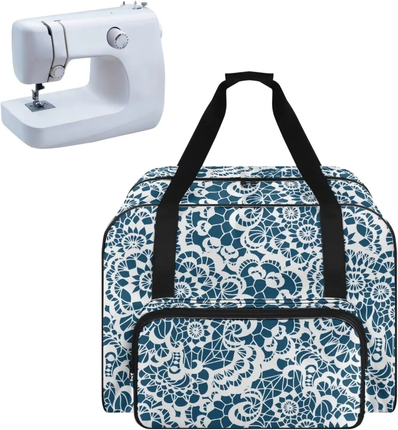 Blue Mandala Stripes Travel Sewing Machine Case Tote Bag for Sewing Machine with Top Handle for Most Standard Singer, Brother Dust Proof and Easy to Use