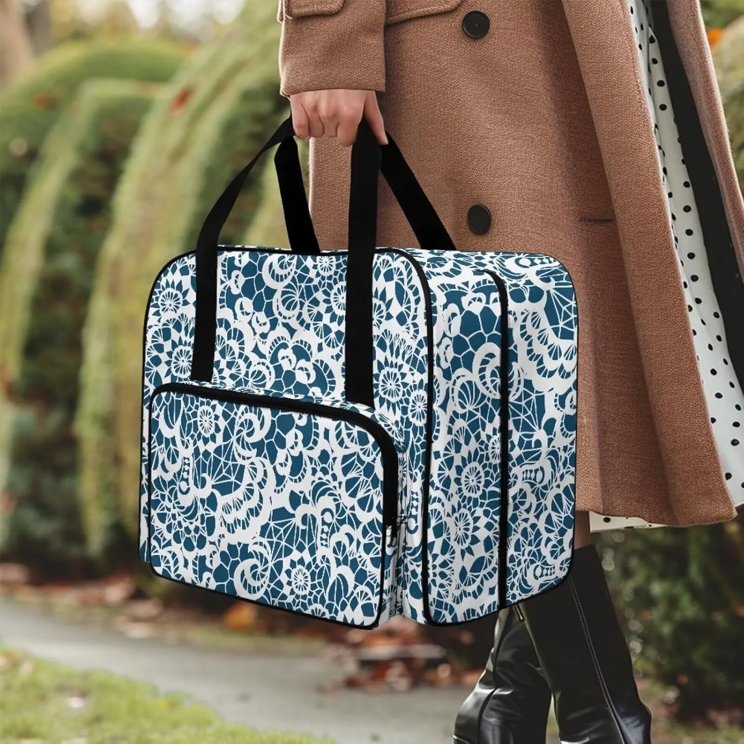 Blue Mandala Stripes Travel Sewing Machine Case Tote Bag for Sewing Machine with Top Handle for Most Standard Singer, Brother Dust Proof and Easy to Use