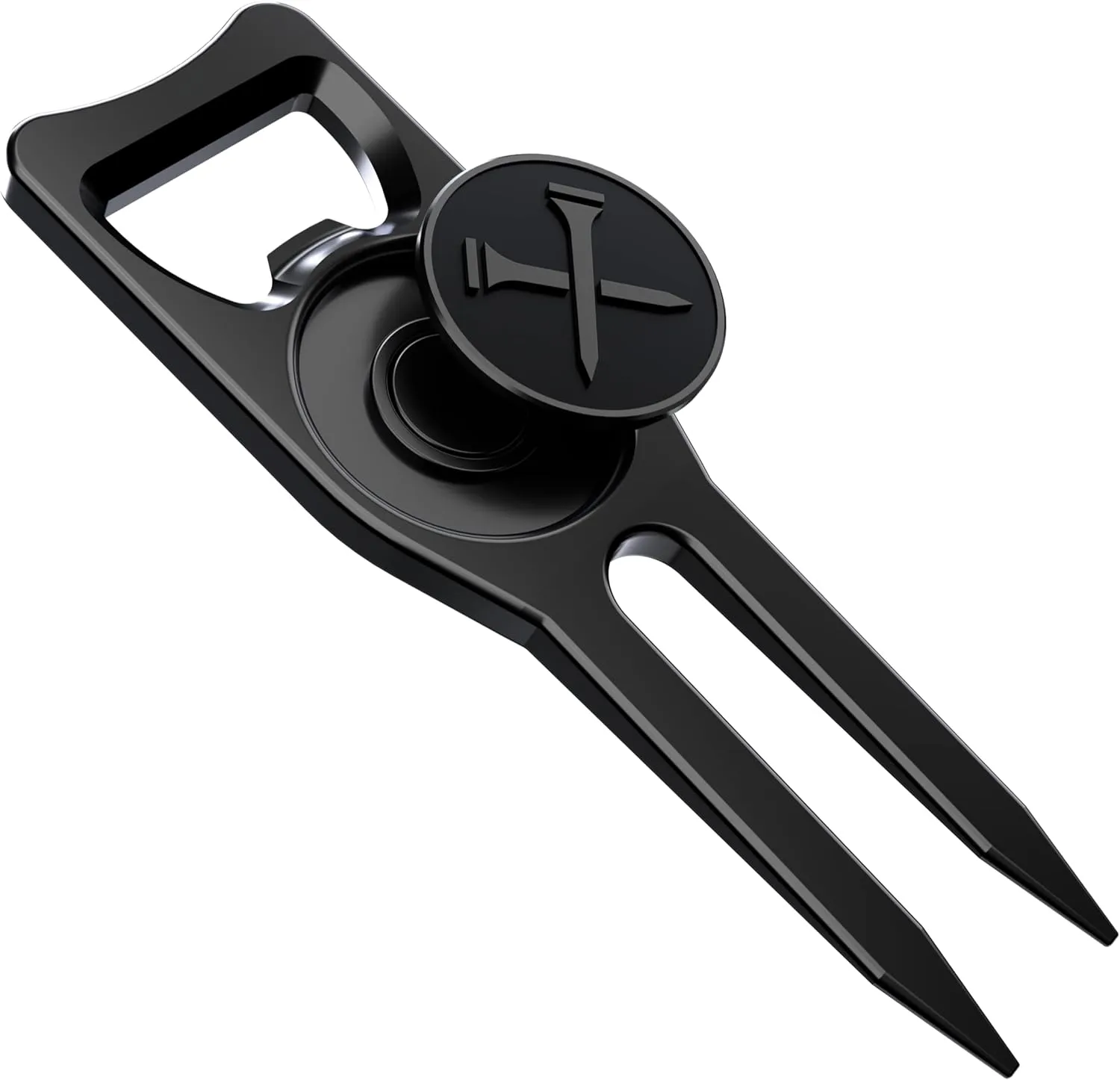 Blue Tees Golf 6-in-1 Premium Divot Tool & Ball Marker - Bottle Opener - Club Tee - Groove Cleaner - Putting Alignment - Designed to Be the Ultimate Tool for the Green - Black