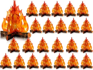 Boao 24 Set Fake Fire Campfire Camping Decoration Thanksgiving 3D Cardboard Centerpiece Artificial Flames Campfire Centerpiece Artificial Fire for Christmas Party Decorations(Gold Orange)