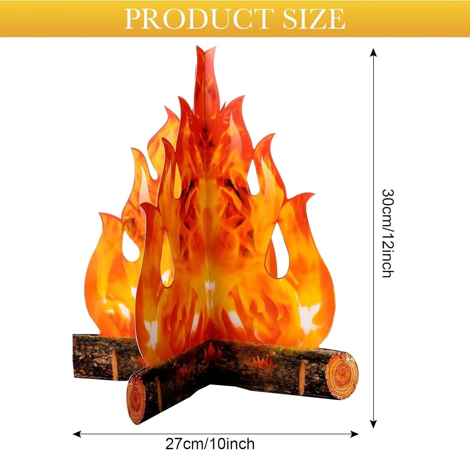 Boao 24 Set Fake Fire Campfire Camping Decoration Thanksgiving 3D Cardboard Centerpiece Artificial Flames Campfire Centerpiece Artificial Fire for Christmas Party Decorations(Gold Orange)