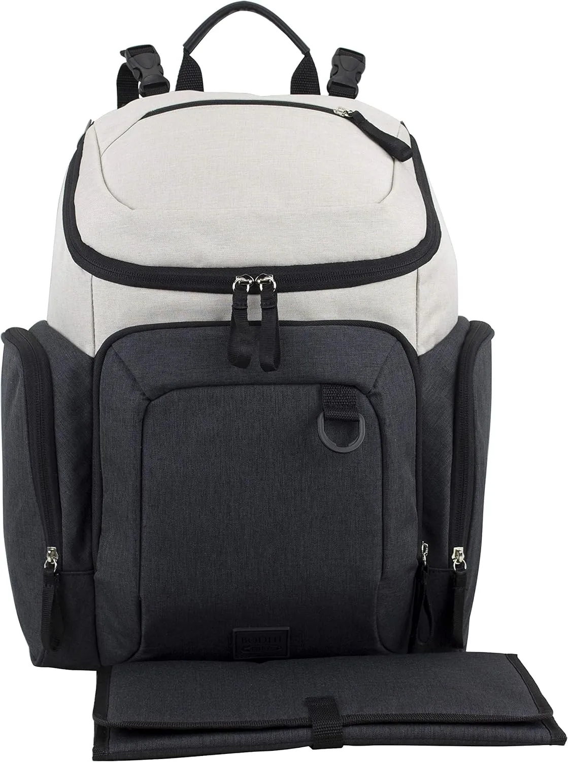 BODHI Baby Tech Top Loader Diaper Bag Backpack with removable changing pad, Unisex, for Moms and Dads - Oatmeal/Black Combo Chambray
