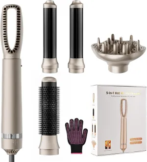 Bo'laiya 5-in-1 Hot-Air Brushes Brush for Straightening, Curling & Styling, Detachable & Interchangeable Brush Head, Negative Ionic Technology, for All Hair Types,Protective Glove Included