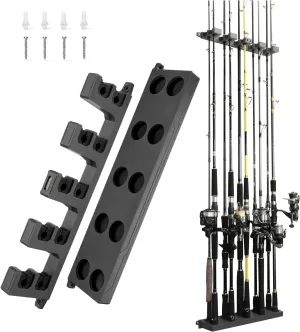 Booms Fishing Rod Holder for Garage: Wall Mount Fishing Pole Holders for Garage | Fishing Rod Rack Holds Up to 10 Rods, Vertical/Horizontal/Ceiling Fishing Pole Racks, WV4 Gray   Black