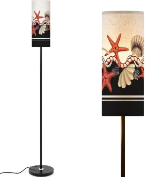 Border starfishes Shells Rope Trendy Print Modern Floor Lamp Minimalist Standing Lamps for Living Room LED Corner Lamp Remote Control Metal Pole Lamp for Bedroom, Reading