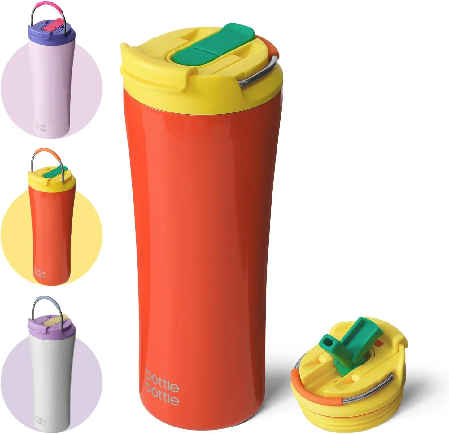 BOTTLE BOTTLE Insulated Coffee Tumblers with Dual-use Lid and Straw Double Walled Iced Travel Coffee Mug for Woman and Man 18 oz Stainless Steel Tumbler with Handle(Sunrise)