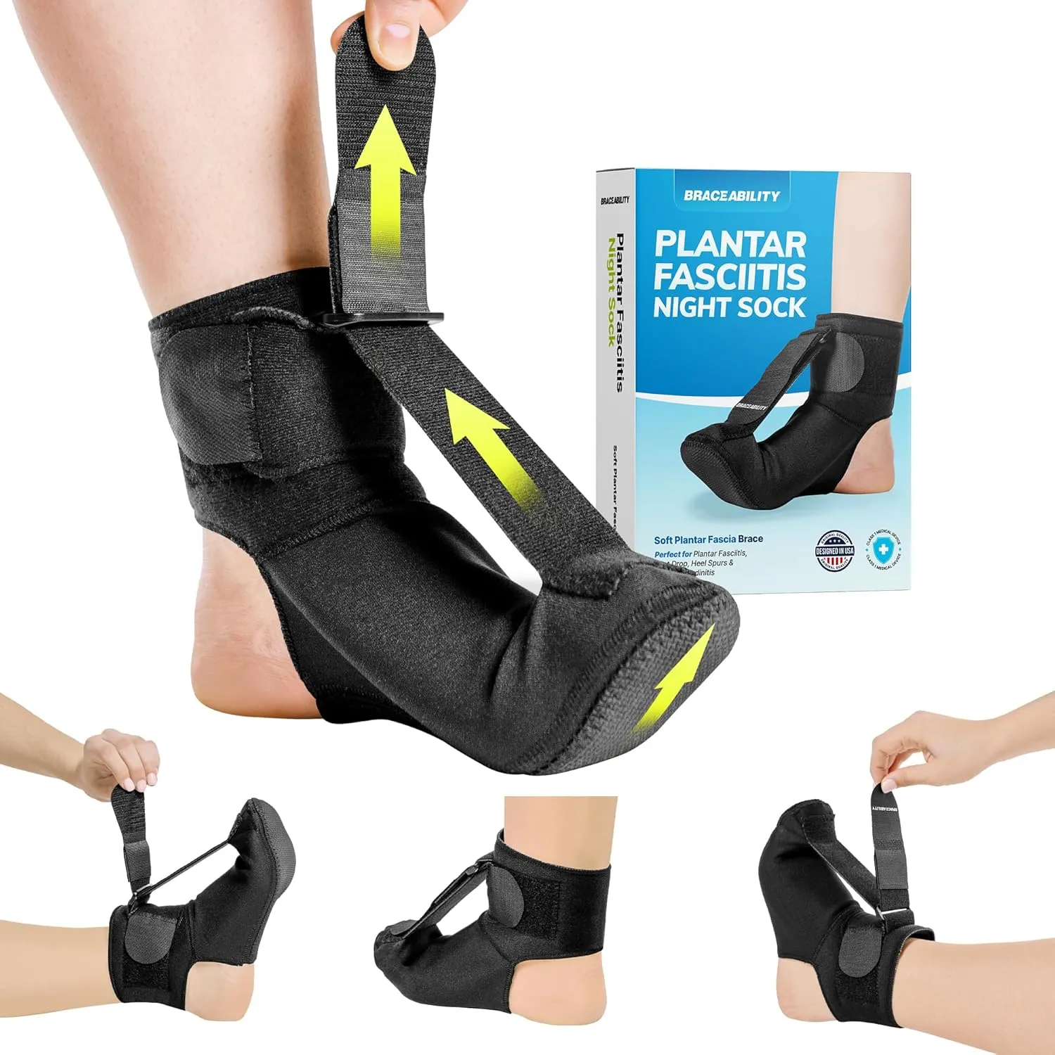 BraceAbility Plantar Fasciitis Night Splint Sock - Soft Plantar Fascia Brace for Sleeping, Achilles Tendonitis, Foot Drop, Heel Pain - Plantar Fasciitis Relief Night Splint for Women and Men (X-Small)