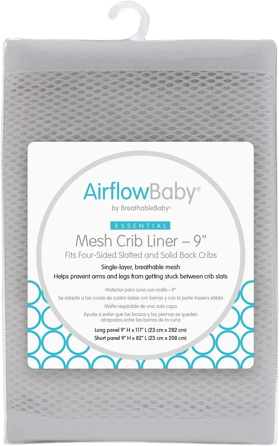 Breathable Mesh Liner for Full-Size Cribs, 9" H (23cm) Essential 2mm Mesh, Gray (Size 4FS Covers 3 or 4 Sides)
