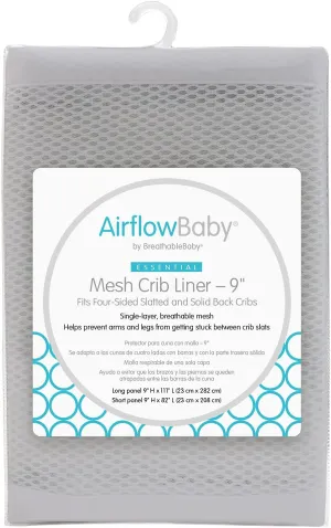 Breathable Mesh Liner for Full-Size Cribs, 9" H (23cm) Essential 2mm Mesh, Gray (Size 4FS Covers 3 or 4 Sides)