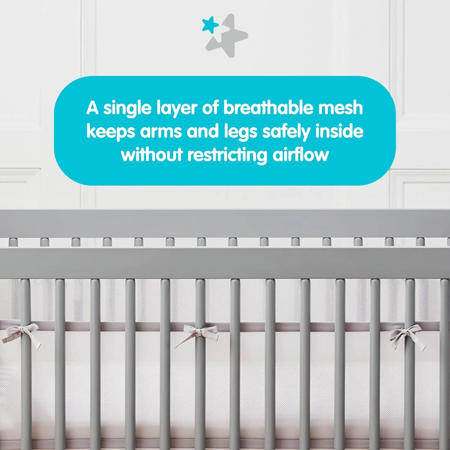 Breathable Mesh Liner for Full-Size Cribs, 9" H (23cm) Essential 2mm Mesh, Gray (Size 4FS Covers 3 or 4 Sides)