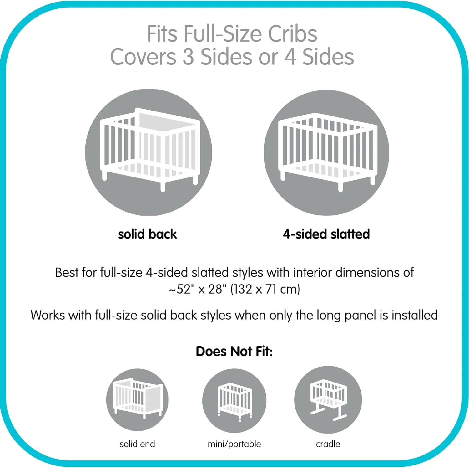 Breathable Mesh Liner for Full-Size Cribs, 9" H (23cm) Essential 2mm Mesh, Gray (Size 4FS Covers 3 or 4 Sides)