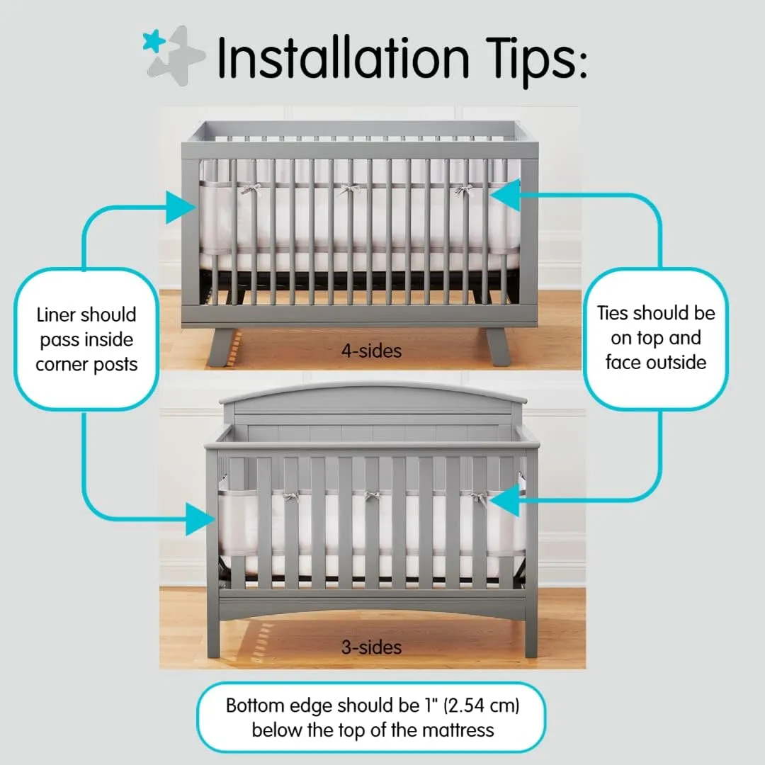 Breathable Mesh Liner for Full-Size Cribs, 9" H (23cm) Essential 2mm Mesh, Gray (Size 4FS Covers 3 or 4 Sides)