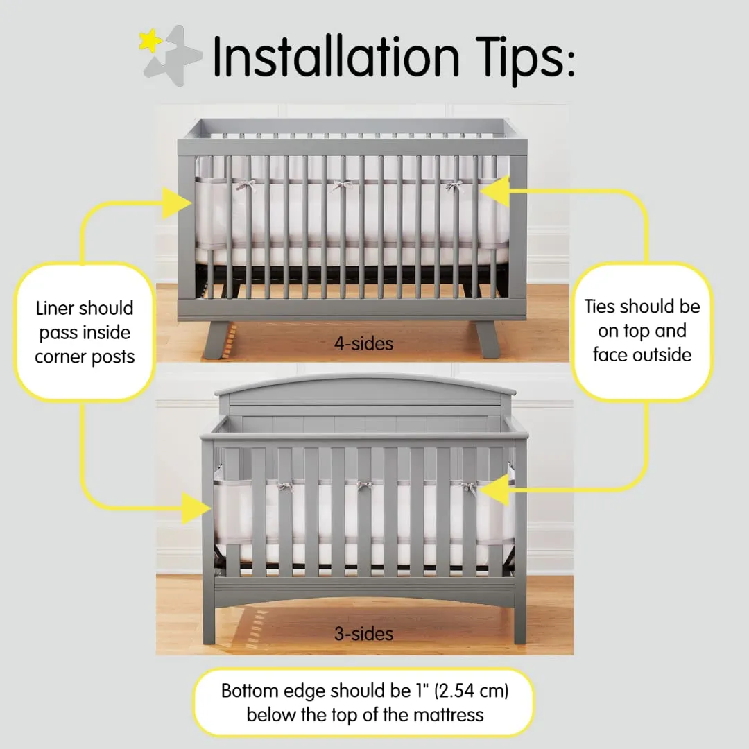 BreathableBaby Breathable Mesh Liner for Full-Size Cribs, Sheer Deluxe 5mm Mesh, Scallops (Size 4FS Covers 3 or 4 Sides)