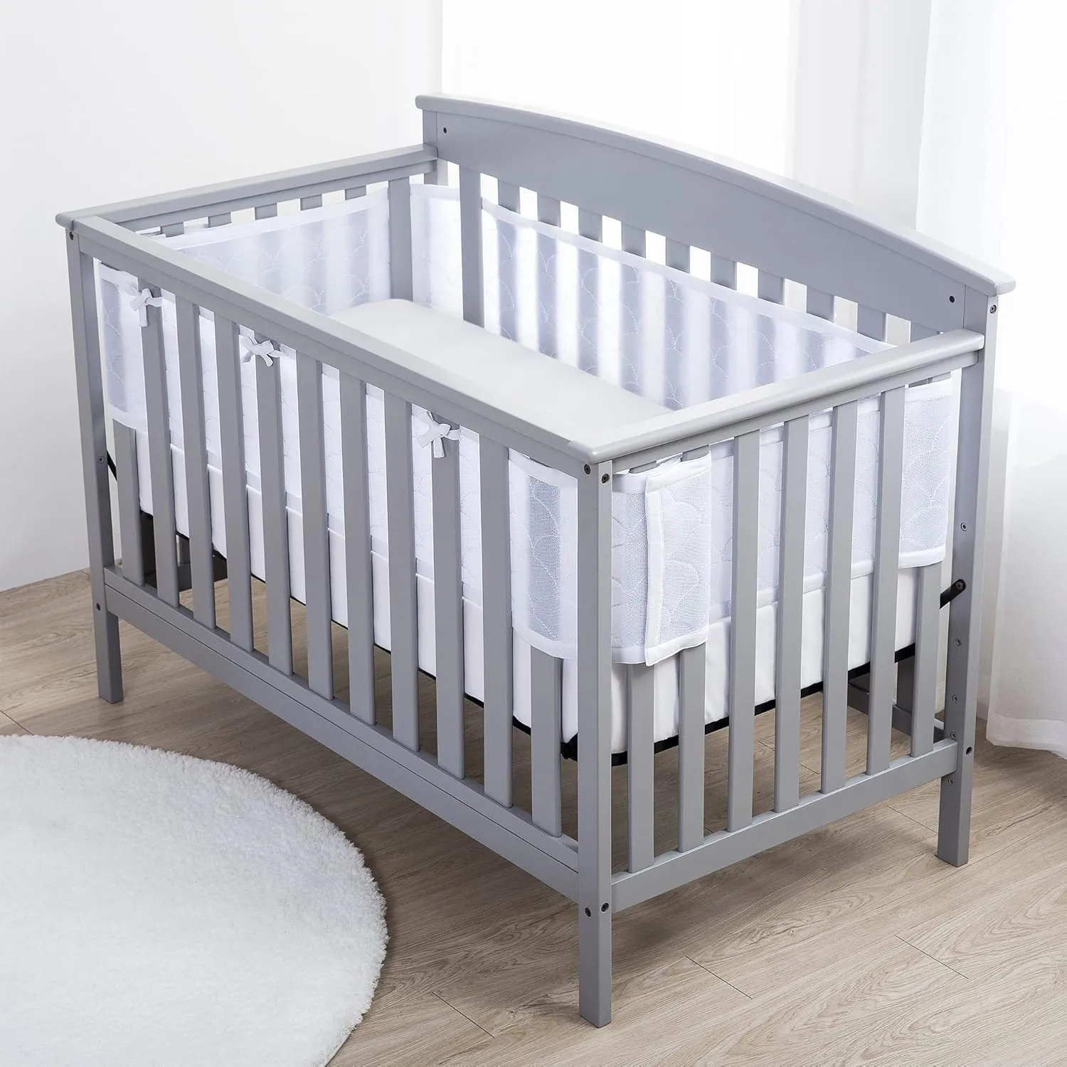 BreathableBaby Breathable Mesh Liner for Full-Size Cribs, Sheer Deluxe 5mm Mesh, Scallops (Size 4FS Covers 3 or 4 Sides)