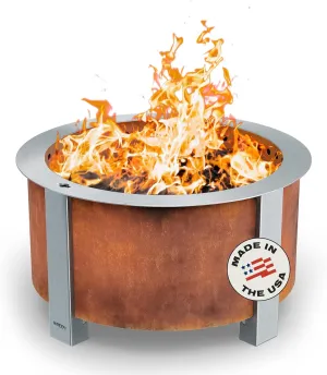 Breeo Smokeless FIrePit (X Series 24, Corten Steel) - 27.5" Smokeless Fire Pit for Outside - 62 lbs - Ideal for Families - Compatible with Wide Range of Breeo Accessories - Gifts for Dad