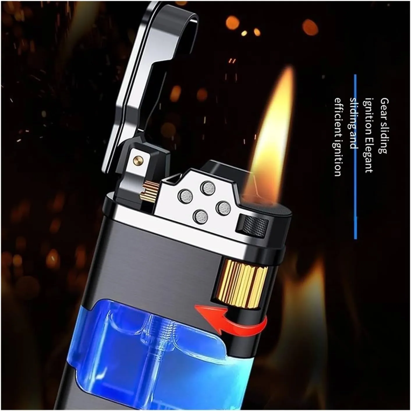 Butane Lighters With High Capacity Visual Gas Chamber - Jet Flame, Open Flame, Portable, Cigar Lighters - Refillable, Men's Gifts (Color: Soft Fire Flam)