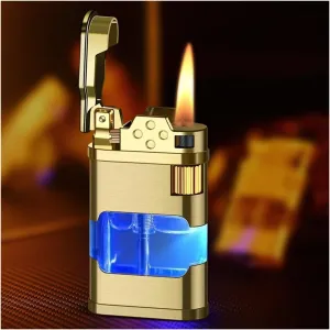 Butane Lighters With High Capacity Visual Gas Chamber - Jet Flame, Open Flame, Portable, Cigar Lighters - Refillable, Men's Gifts (Color: Soft Fire Flam)