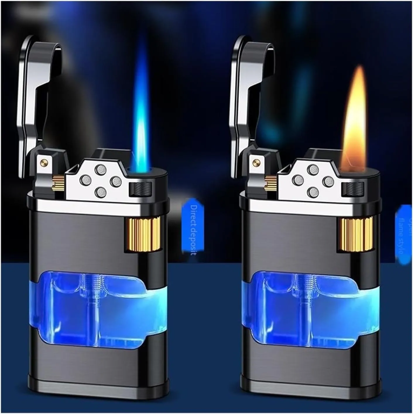 Butane Lighters With High Capacity Visual Gas Chamber - Jet Flame, Open Flame, Portable, Cigar Lighters - Refillable, Men's Gifts (Color: Soft Fire Flam)