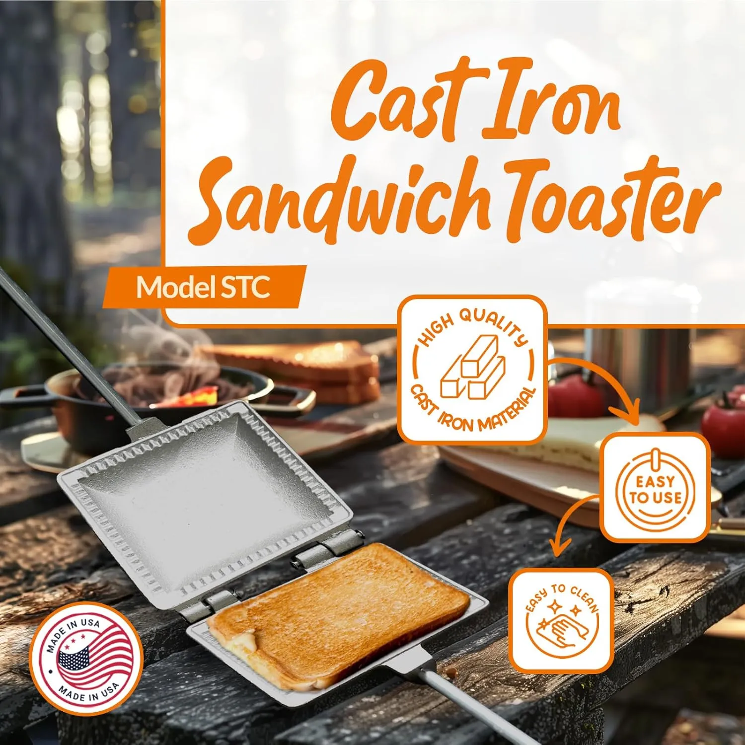 C. Palmer Pie Iron for Camping, Cast Iron Sandwich Maker with Long Handle, Make Tasty Toasted Sandwiches, Mountain Pie Maker Cast Iron, Campfire Pie Irons for Camping, Premium Campfire Sandwich Maker