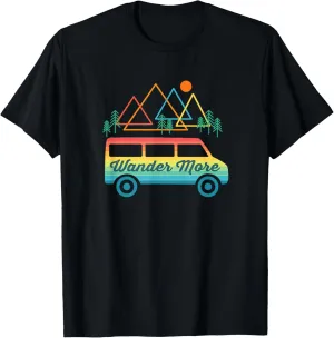 Camping Retro Camper Van Vintage Sunset Mountains RV T-Shirt