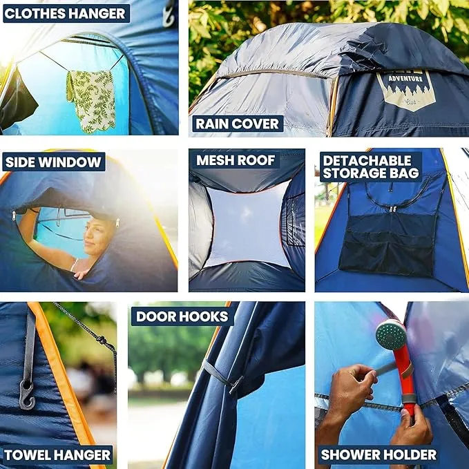 Camping Shower Tent with LED Sensor Light 6.23 ft Camp Shower Large Tent Easy Pop Up Privacy Tent Beach Changing Tent Pop Up Shower Tent Outdoor Shower Enclosure Portable Shower Tents for Camping