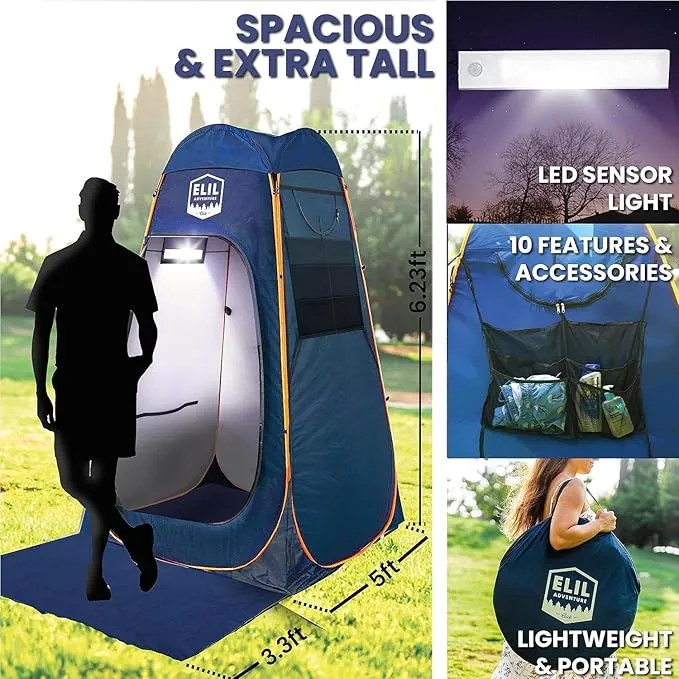 Camping Shower Tent with LED Sensor Light 6.23 ft Camp Shower Large Tent Easy Pop Up Privacy Tent Beach Changing Tent Pop Up Shower Tent Outdoor Shower Enclosure Portable Shower Tents for Camping