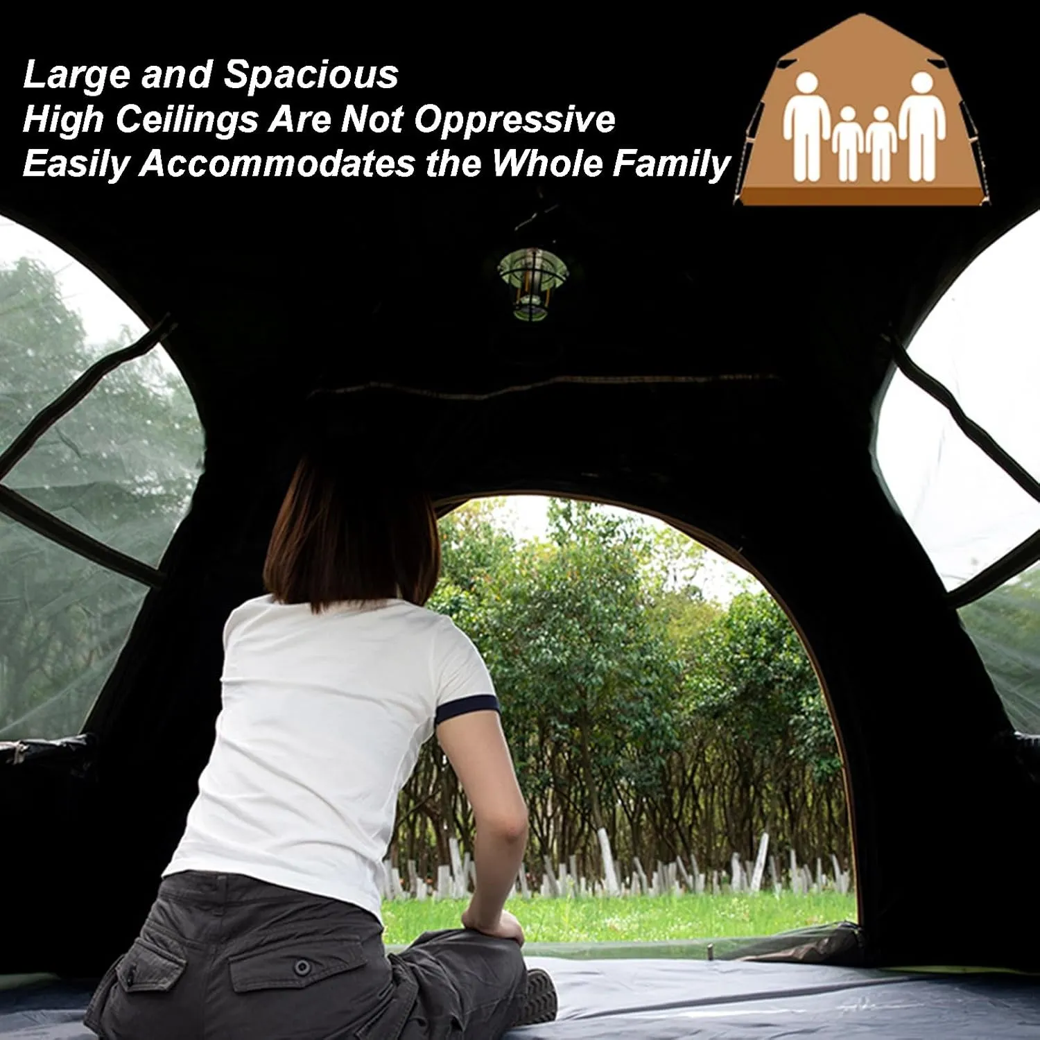 Camping Tent Outdoor 3-4 Person Automatic Instant Pop-Up Portable Folding Camping Tent 2 Door 2 Windows Picnic Camping Thickened Rainproof Tent with Storage Bag