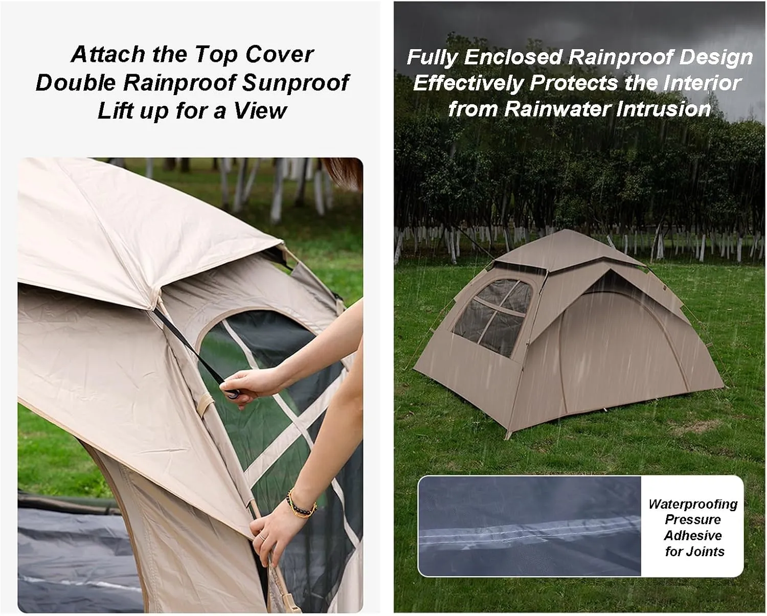 Camping Tent Outdoor 3-4 Person Automatic Instant Pop-Up Portable Folding Camping Tent 2 Door 2 Windows Picnic Camping Thickened Rainproof Tent with Storage Bag