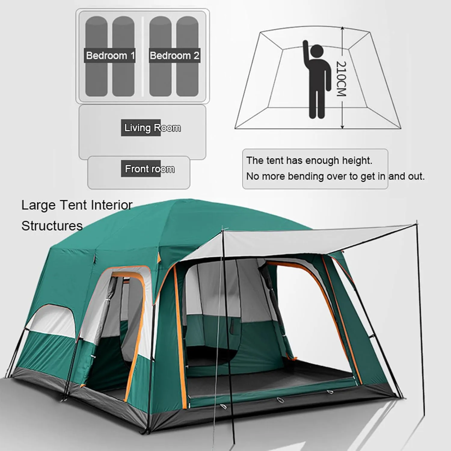 Camping Tents 8-12 Person Family Cabin Tent with 2 Room Weatherproof Instant Cabin Shelter with Rainfly & Carry Bag for Backpacking Hiking Car Traveling