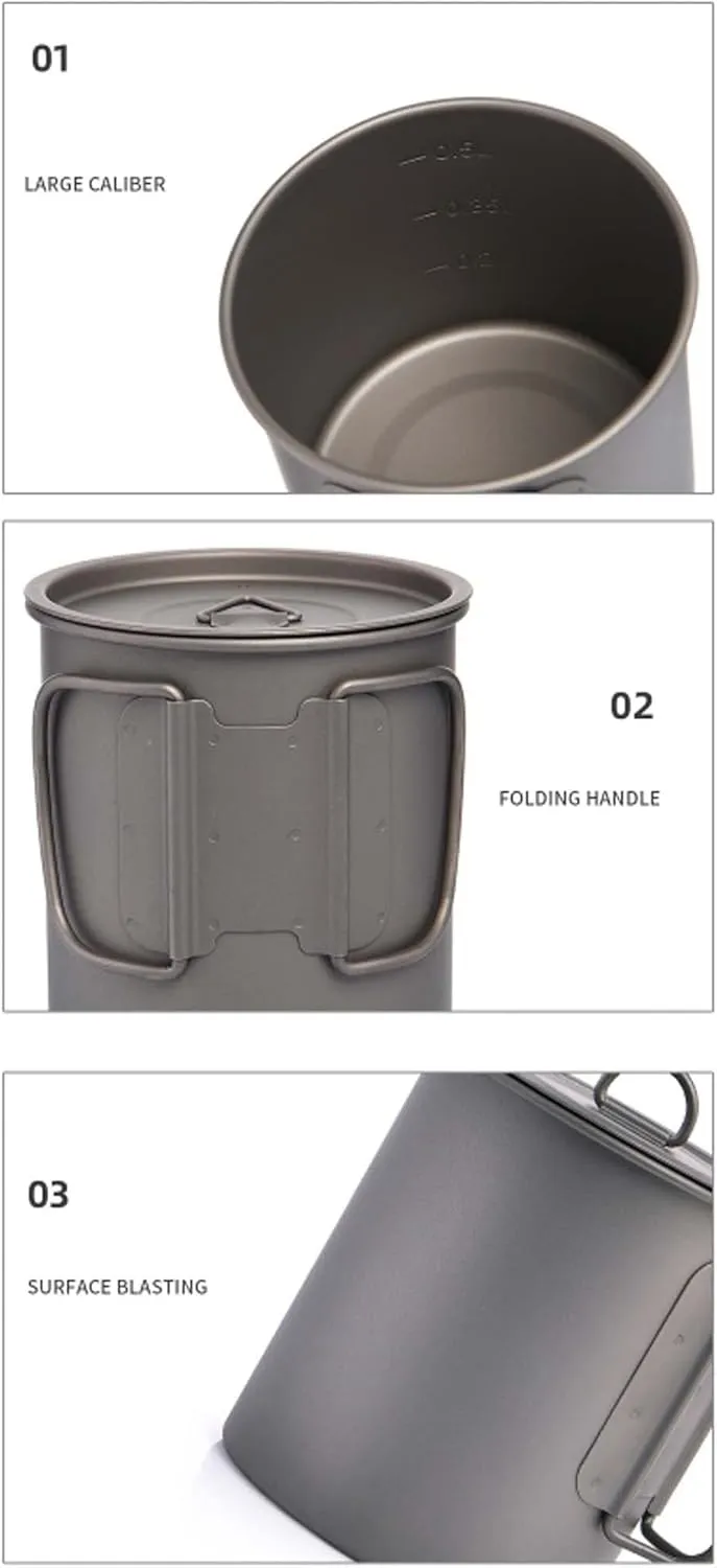 Camping Titanium Cup Outdoor Coffee Cup Lightweight Mug Portable Water Cup(750ML)