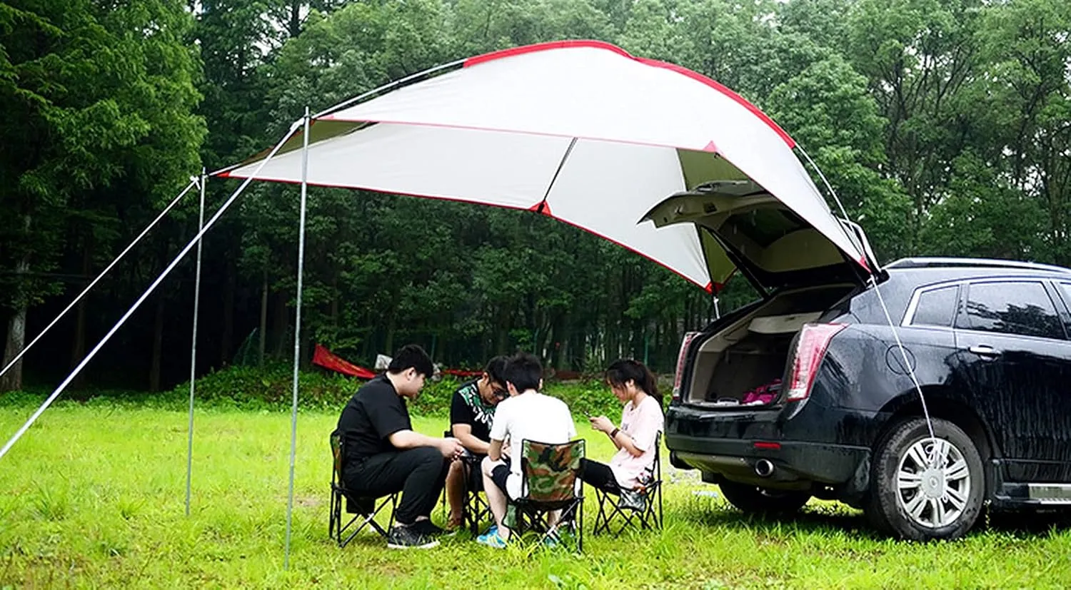 Car Tailgate Awning Tent Pickup Truck Canopy Camping Outdoor Sun Shelter Waterproof Rainfly SUV Minivan Hatchback Camper Trailer Rooftop