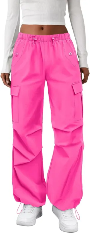 Cargo Pants Women Elastic Waisted Parachute Hiking Pants with Pockets Water-Resistant Lightweight Baggy Pants