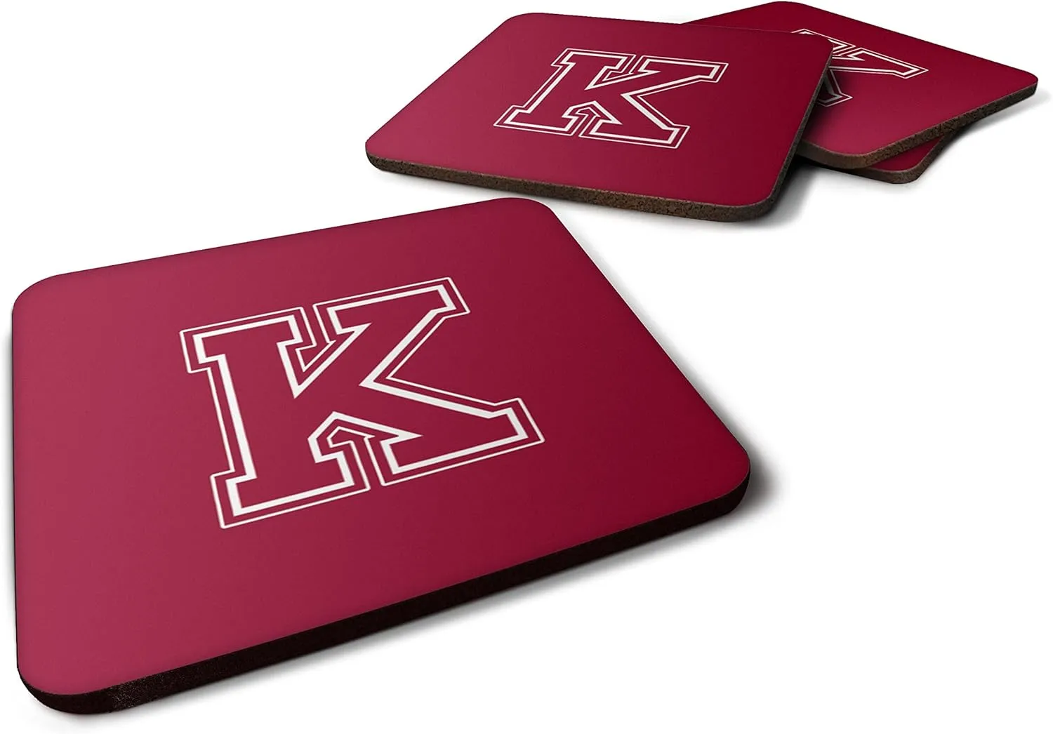 Caroline's Treasures CJ1032-KFC Letter K Initial Monogram - Maroon and White Foam Coaster Set of 4 Set of 4 Cup Coasters for Indoor Outdoor, Tabletop Protection, Anti Slip, Mouse pad Material
