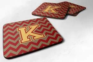 Caroline's Treasures CJ1048-KFC Letter K Chevron Garnet and Gold Foam Coaster Set of 4 Set of 4 Cup Coasters for Indoor Outdoor, Tabletop Protection, Anti Slip, Mouse pad Material