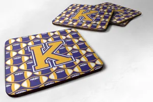Caroline's Treasures CJ1064-KFC Letter K Football Purple and Gold Foam Coaster Set of 4 Set of 4 Cup Coasters for Indoor Outdoor, Tabletop Protection, Anti Slip, Mouse pad Material