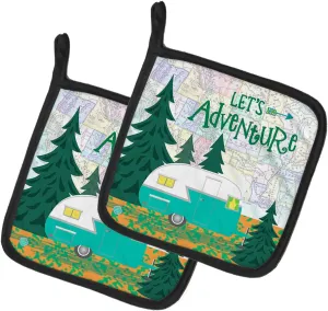 Caroline's Treasures VHA3003PTHD Let's Adventure Glamping Trailer Pair of Pot Holders Kitchen Heat Resistant Pot Holders Sets Oven Hot Pads for Cooking Baking BBQ, 7 1/2 x 7 1/2