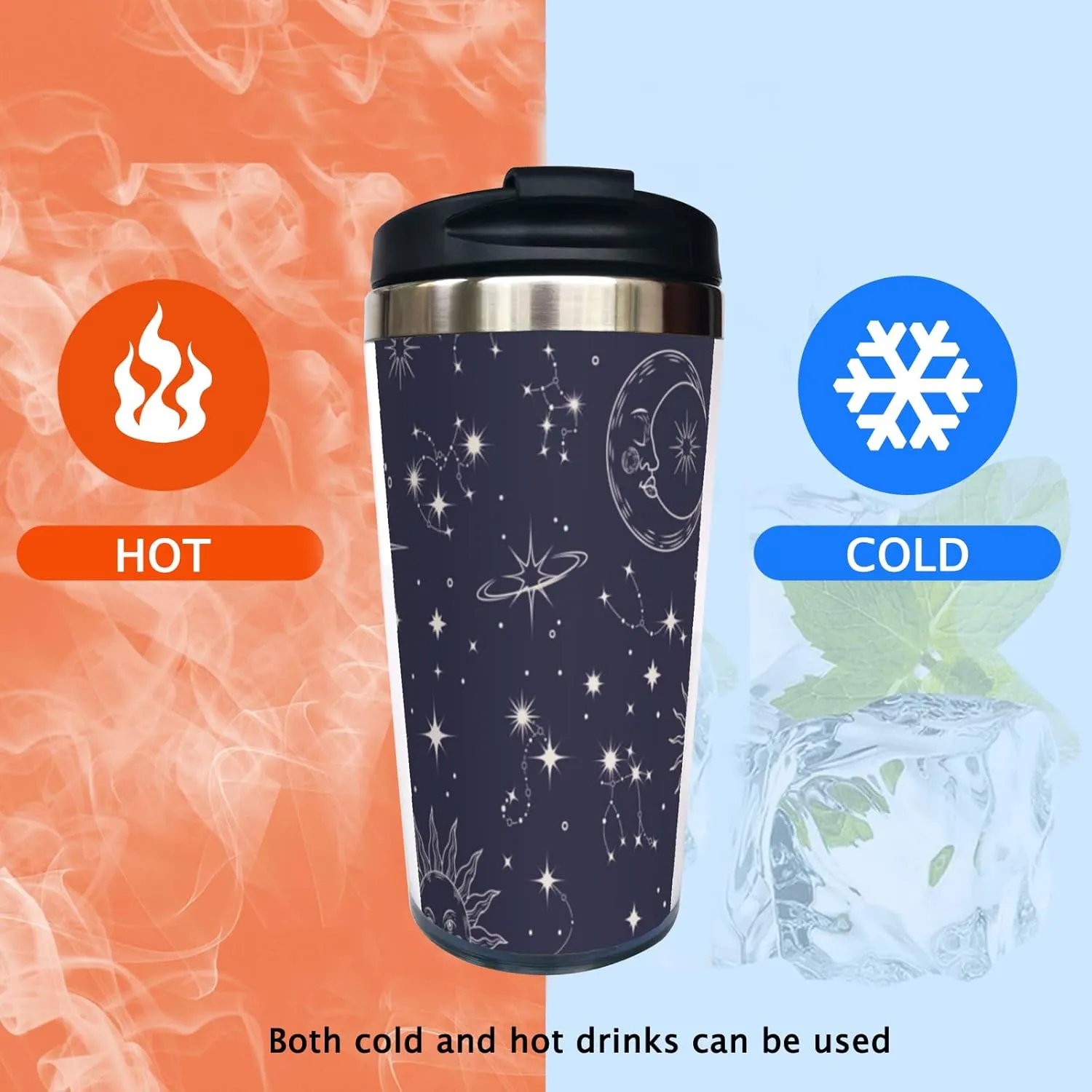 Celestial Pattern 13OZ Coffee Cup,With Lid Stainless Steel Insulated Tumbler Travel Mug Insulated Water Bottle,for Dad Mom Friends Coworkers