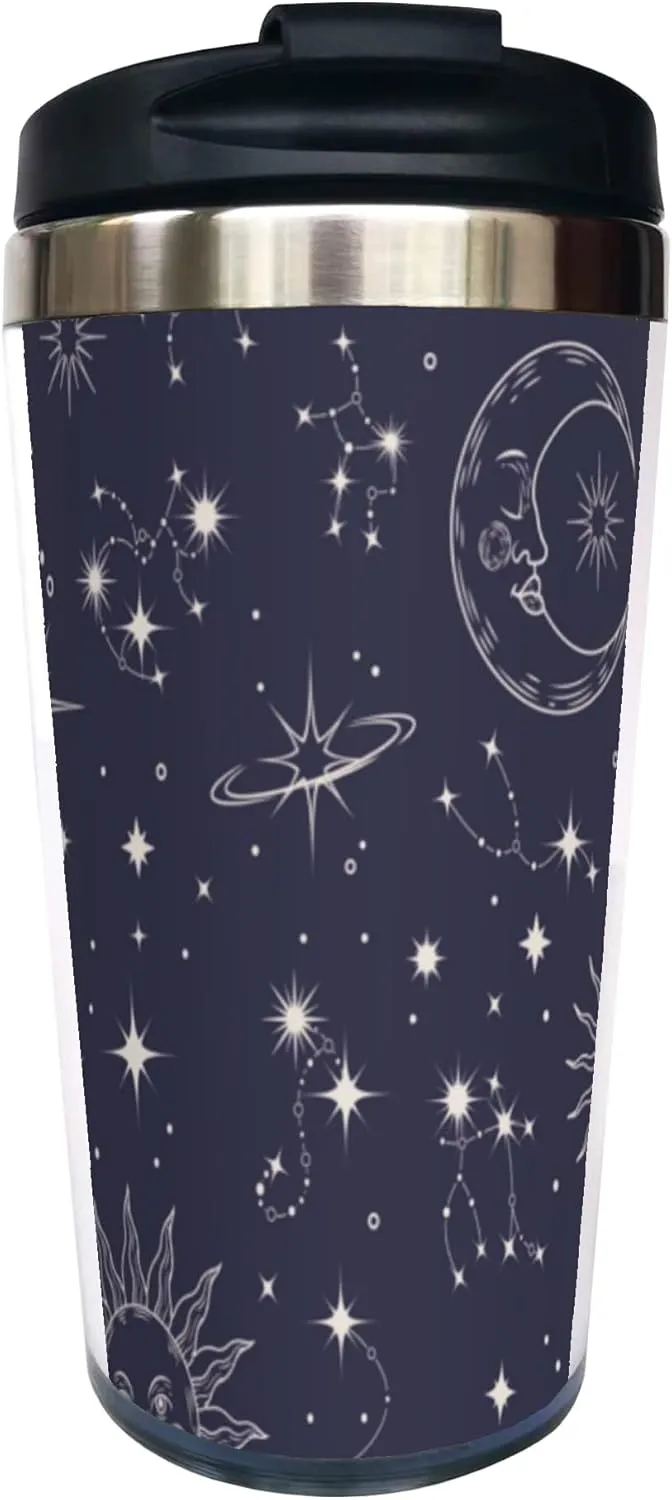 Celestial Pattern 13OZ Coffee Cup,With Lid Stainless Steel Insulated Tumbler Travel Mug Insulated Water Bottle,for Dad Mom Friends Coworkers